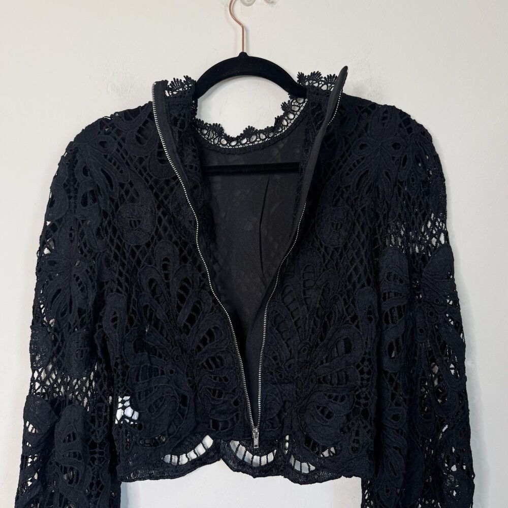 Long Sleeve Sheer Black Lace Top Large Fairy Grunge Whimsigoth Dark Coquette - Picture 7 of 12